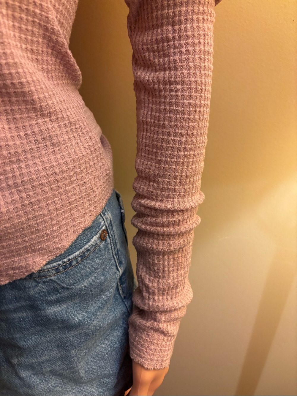 Free People Waffle Knit Snap-Front Top — Mauve Pink - Picture 4 of 7